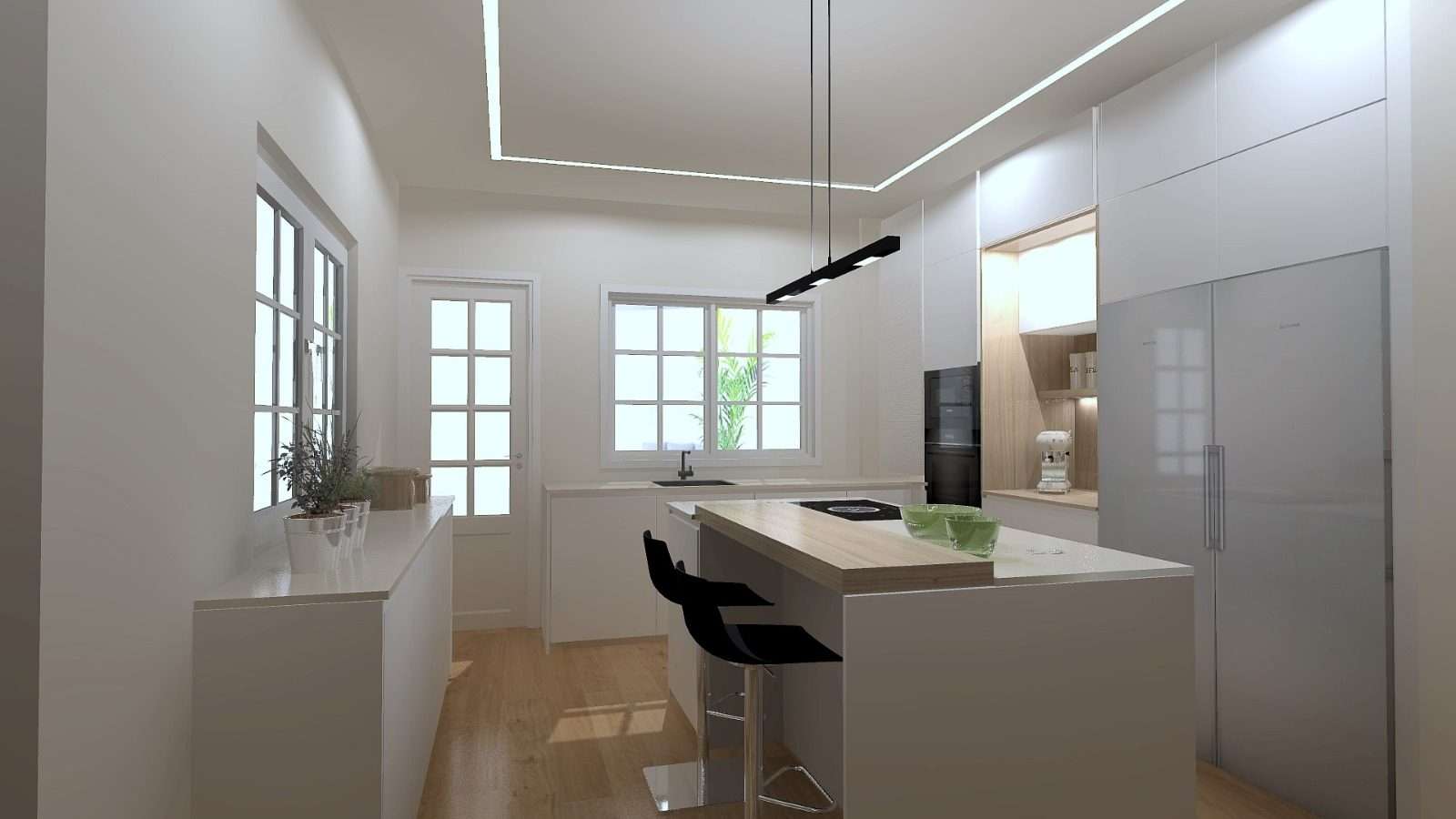 Render 3D de cocina Santos Elea Blanco Innsbruck en Gran Canaria